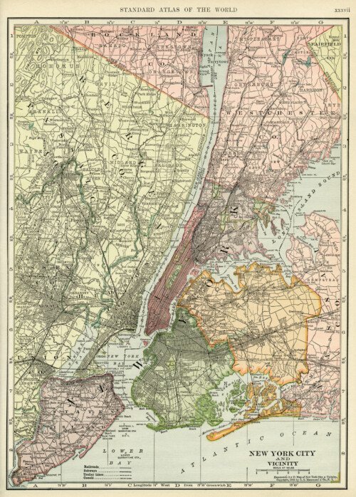 C. S. Hammond map, antique map, New York City map, history geography new York, free vintage map