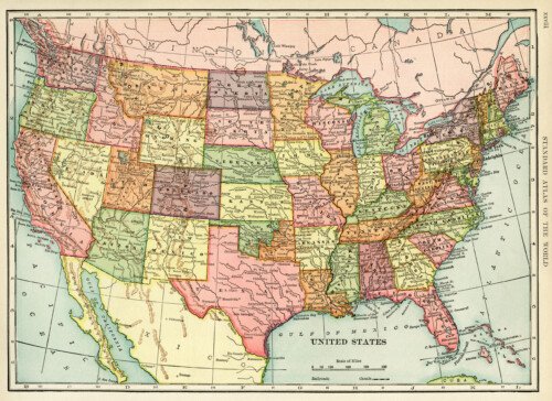 United States map, vintage map download, antique map, history geography