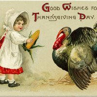 Clapsaddle Thanksgiving postcard, vintage thanksgiving clip art, girl feeding turkey corn, Ellen Clapsaddle art, old fashioned thanksgiving graphic