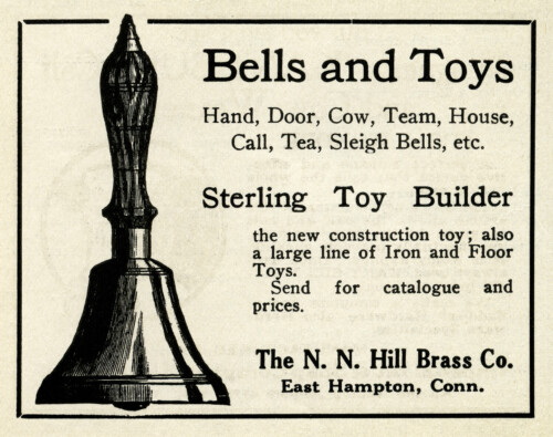 antique hand bell clipart, free black and white clip art, N. N. Hill Brass Co, old magazine ad, vintage bell illustration, music bell graphic