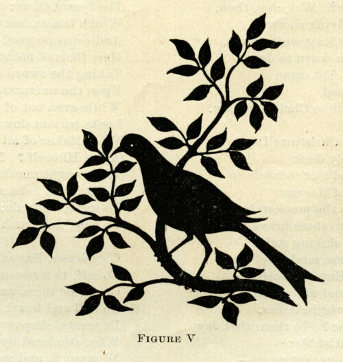 bird branch silhouette, black and white graphic, vintage bird clip art, bird on branch with leaves illustration