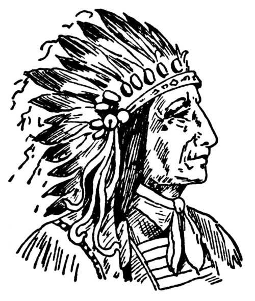 Indian chief clip art, vintage Native American illustration, black and white clipart, warrior brave graphics, Indian art sketch