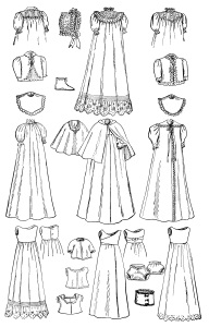 vintage baby clip art, black and white graphics, infants wardrobe illustration, antique magazine ad, baby clothes clipart