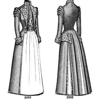 Edwardian fashion illustration, Victorian ladies fashion clipart, vintage coat image, black and white clip art, antique ladies coat polonaise