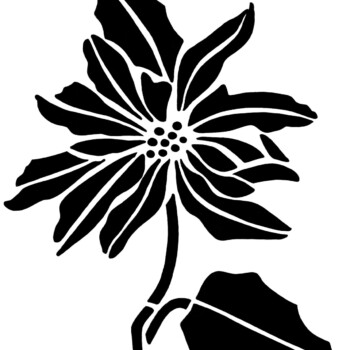 vintage Christmas clip art, poinsettia stencil, black and white graphics, Christmas flower illustration, floral digital stamp