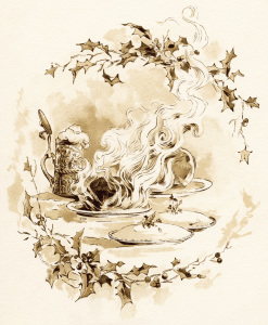 Christmas feast illustration,shabby vintage storybook image,alice wheaton adams art,Christmas dinner clip art, plum pudding mince pie graphics