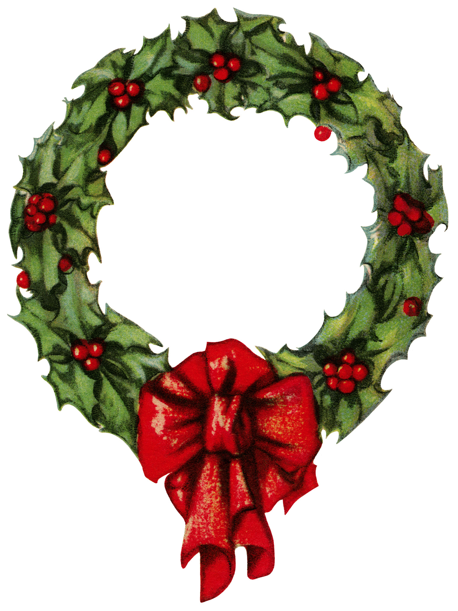 Holly and Berries Wreath ~ Free Vintage Graphic  Old 