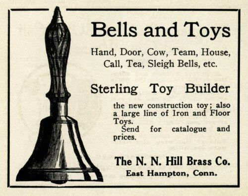 antique hand bell clipart, free black and white clip art, N. N. Hill Brass Co, old magazine ad, vintage bell illustration, music bell graphic