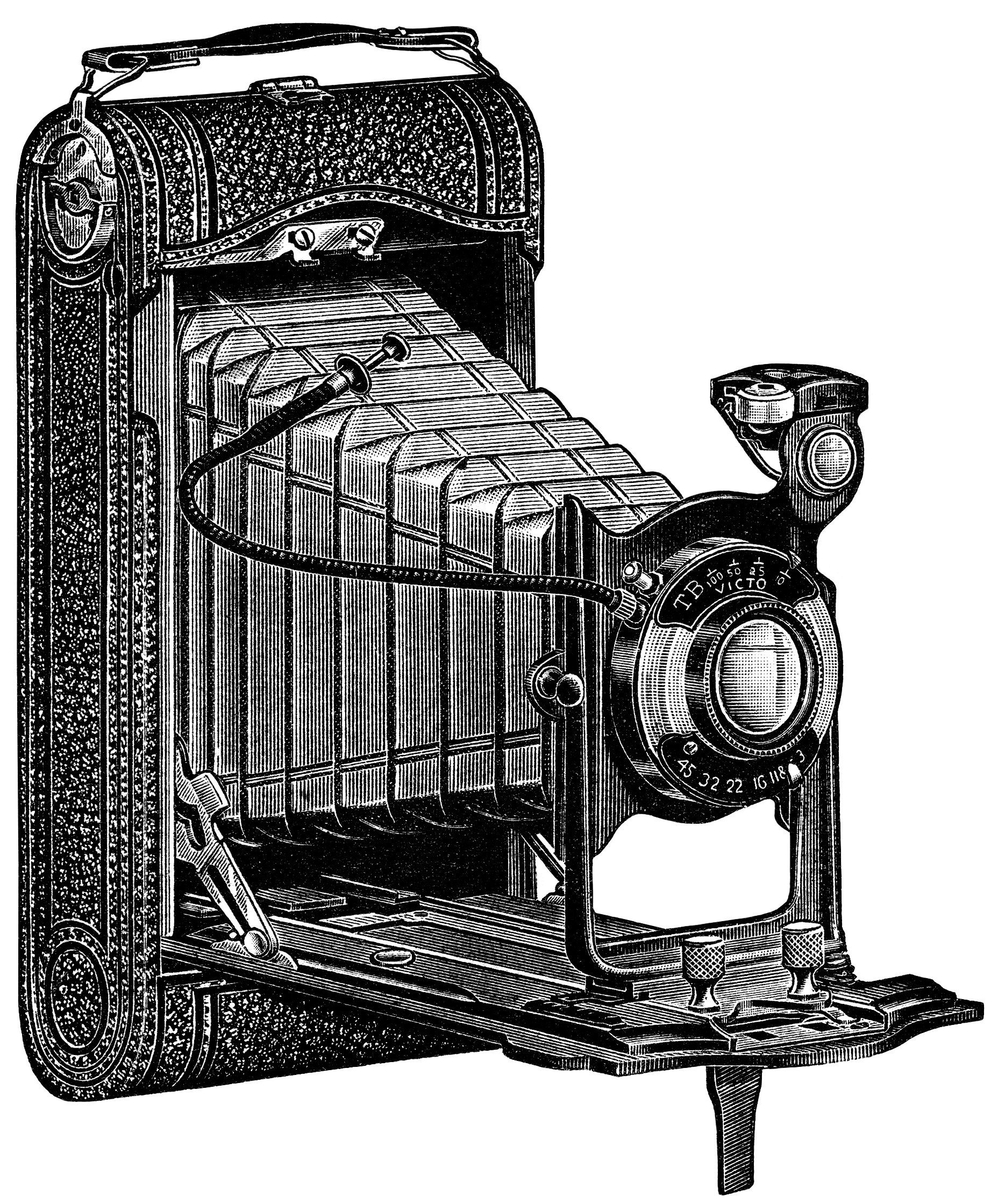 aged paper ephemera, old catalogue page, black and white clipart, antique camera illustration, vintage camera clip art, conley camera ad, 1916 camera