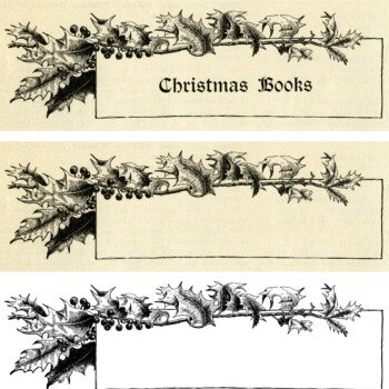 vintage Christmas frame, holly berries frame, black and white graphic, vintage frame clip art, Victorian Christmas illustration