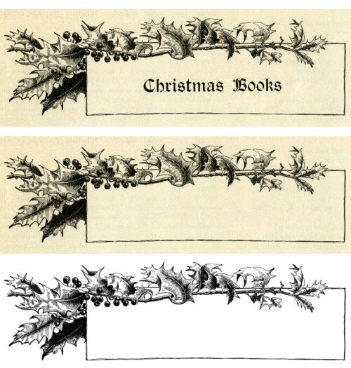 vintage Christmas frame, holly berries frame, black and white graphic, vintage frame clip art, Victorian Christmas illustration