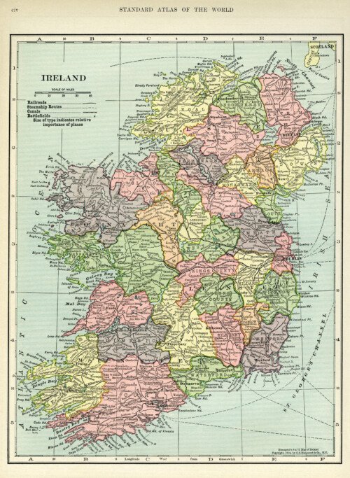 Ireland map, vintage map download, antique map, C. S. Hammond, history geography Ireland