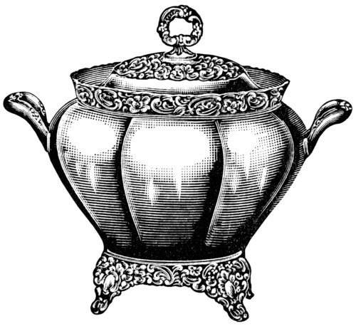 black and white graphics free, vintage kitchen clip art, soup tureen illustration, antique soup stew dishware, covered soup serving bowl