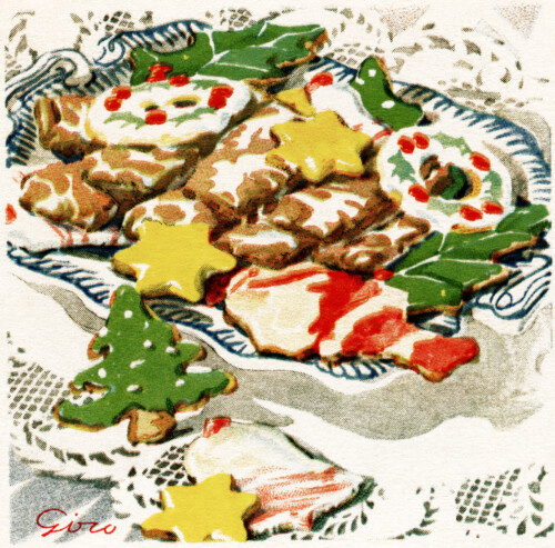 orange tea cakes, Christmas baking clip art, baked goods illustration, vintage kitchen graphics, printable cookbook page, lebkuchen recipe