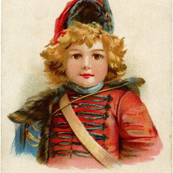 Victorian boy clip art, little drummer boy, up to date blueing, vintage advertising card, vintage Christmas graphics, Victorian boy in uniform illustration