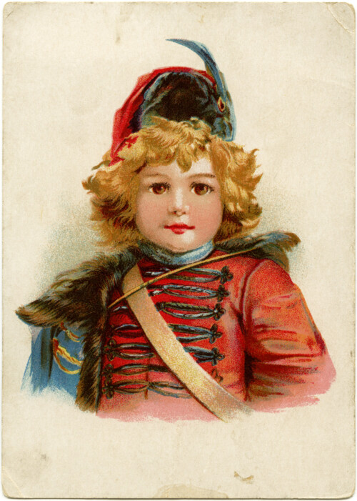 Victorian boy clip art, little drummer boy, up to date blueing, vintage advertising card, vintage Christmas graphics, Victorian boy in uniform illustration