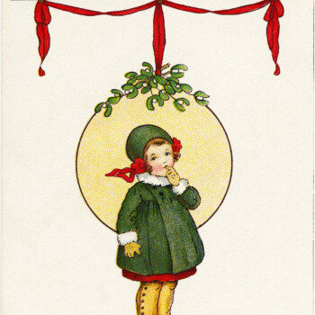 Stecher Christmas postcard, public domain Christmas image, Victorian girl clip art, printable Christmas illustration, old fashioned Christmas card