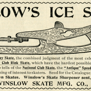 free black and white clip art, vintage skating clipart, old magazine ad, winslow ice skate advertisement, Samuel Winslow Skate Mfg Co