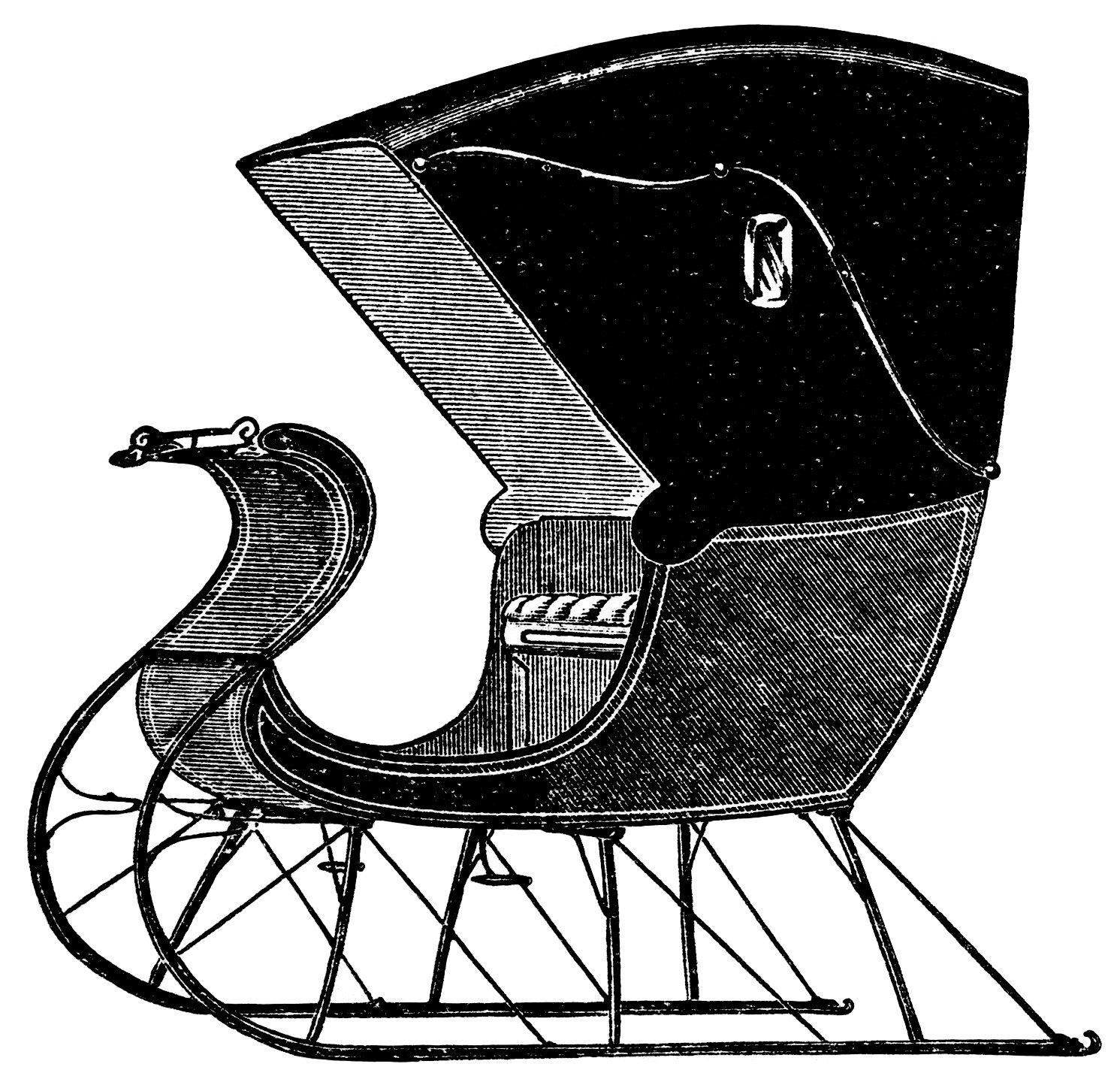 vintage sleigh clip art, old catalog page, horse drawn sleigh, vintage horse cutter, black and white graphics