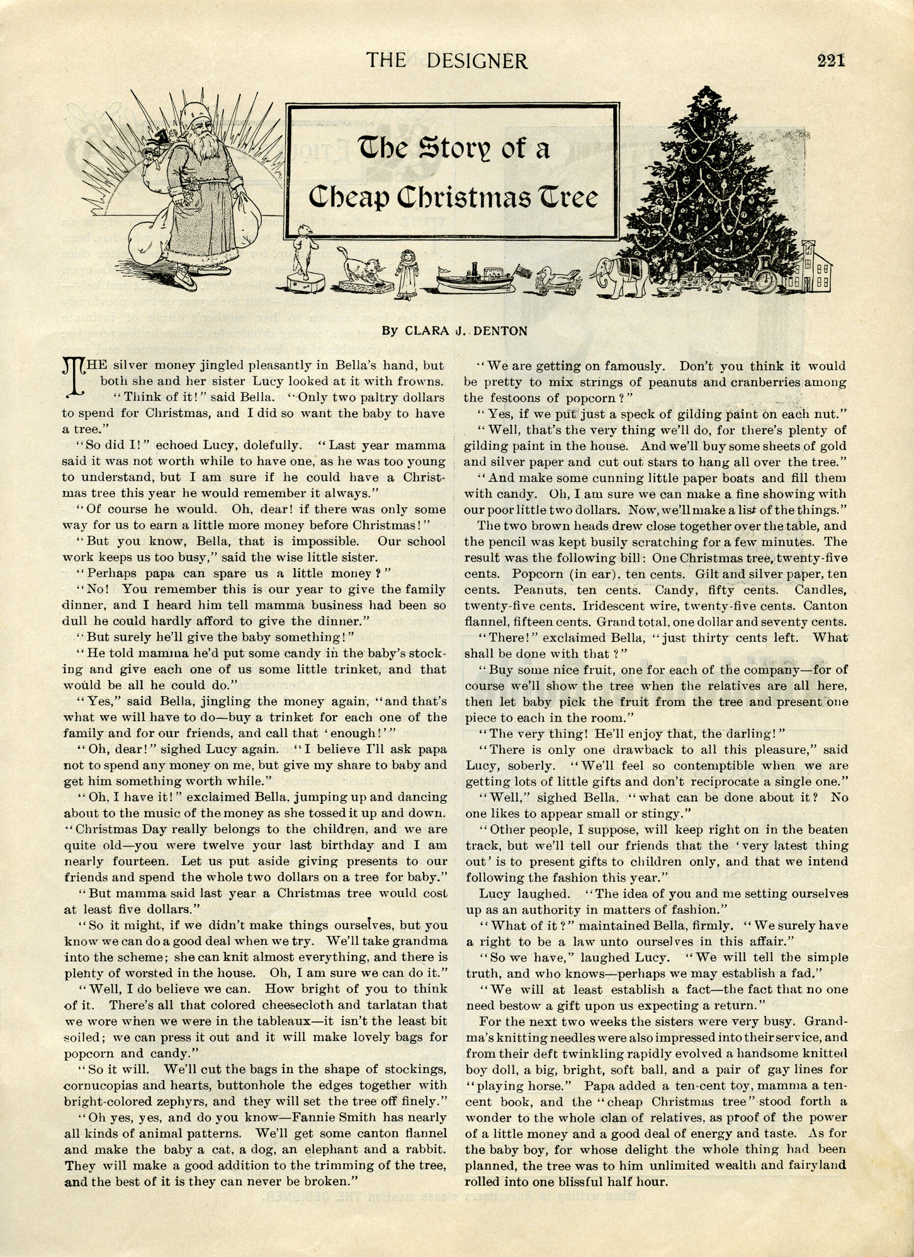 Christmas tree story, vintage Christmas clip art, black and white graphics, old book page printable, santa claus illustration