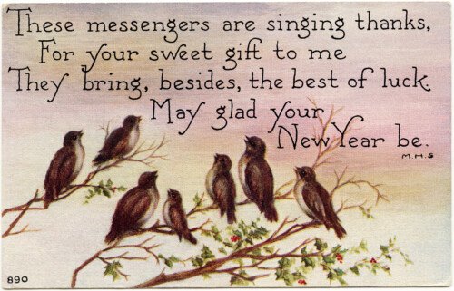 brown birds illustration, vintage new year postcard, singing birds clip art, holly berries bird illustration, vintage bird graphics