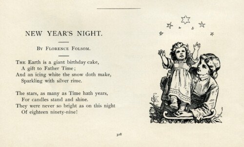 New Years Night, Florence Folsom poetry, vintage new year poem, mother and baby clip art, black and white graphics