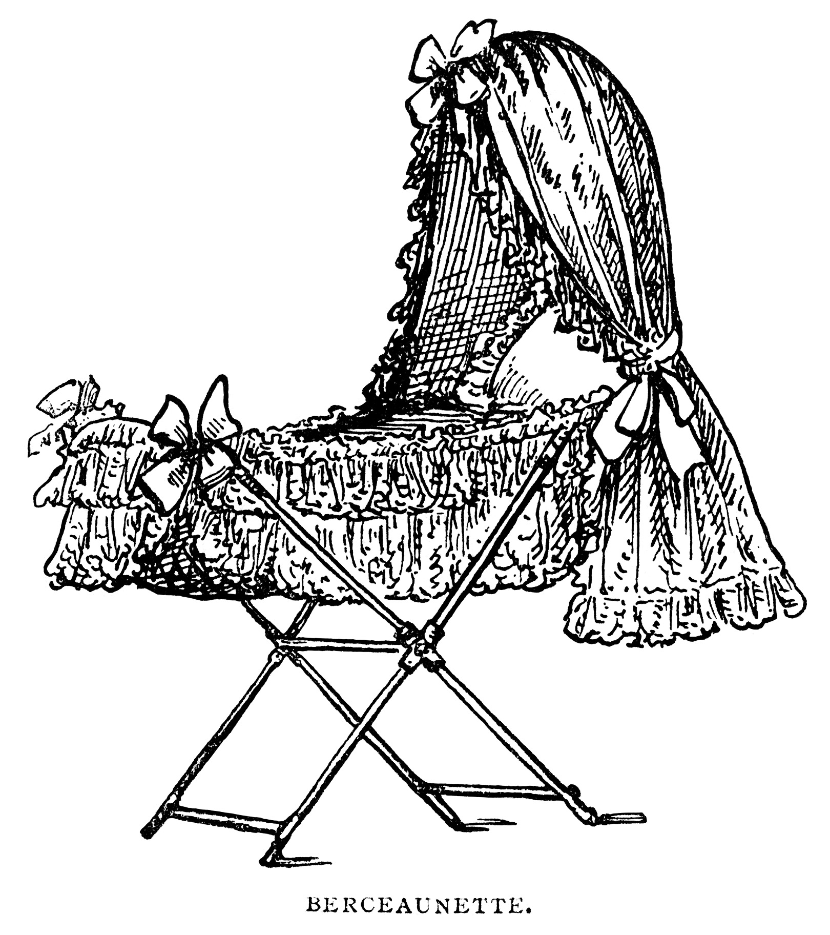 baby bassinet clip art, black and white graphics, vintage baby printable, antique babies bed illustration, Victorian nursery furniture clipart