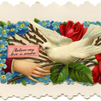 Free vintage clip art Victorian calling card dove with note hand roses