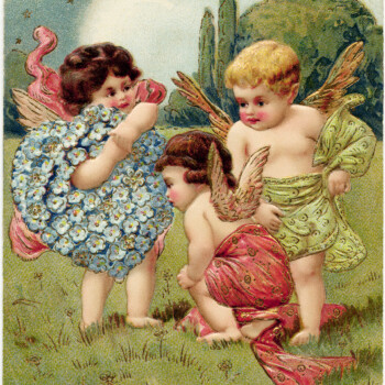 vintage valentine postcard, cherubs clip art, old fashioned valentine card, vintage angels illustration, printable valentines day card