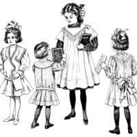 vintage children clip art, Edwardian girls fashion, free black and white clipart, school child illustration, old fashioned kids printable