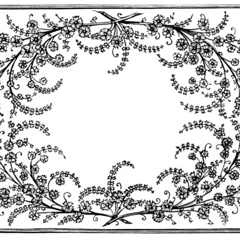frame clip art, black and white graphics, vintage flowers leaves design, ornamental swirl frame, vintage floral illustration