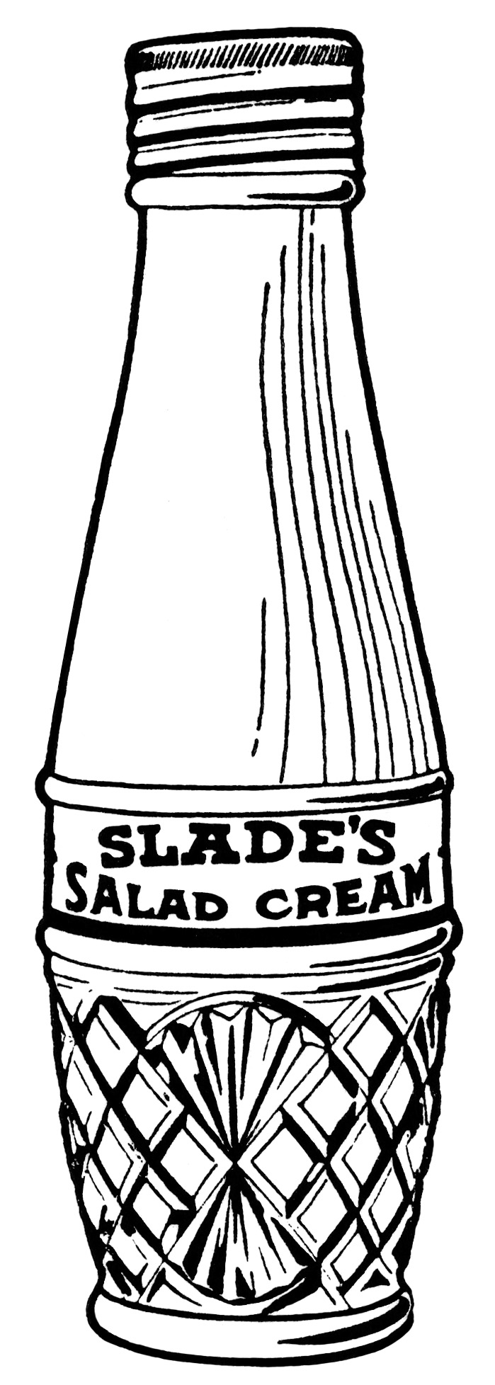 Slade’s salad cream, vintage kitchen clip art, vintage magazine advertisement, old fashioned salad dressing, black and white graphics