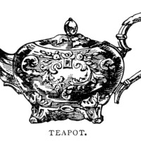 teapot clip art, black and white graphics, vintage tea pot printable, antique teapot illustration, vintage kitchen clipart
