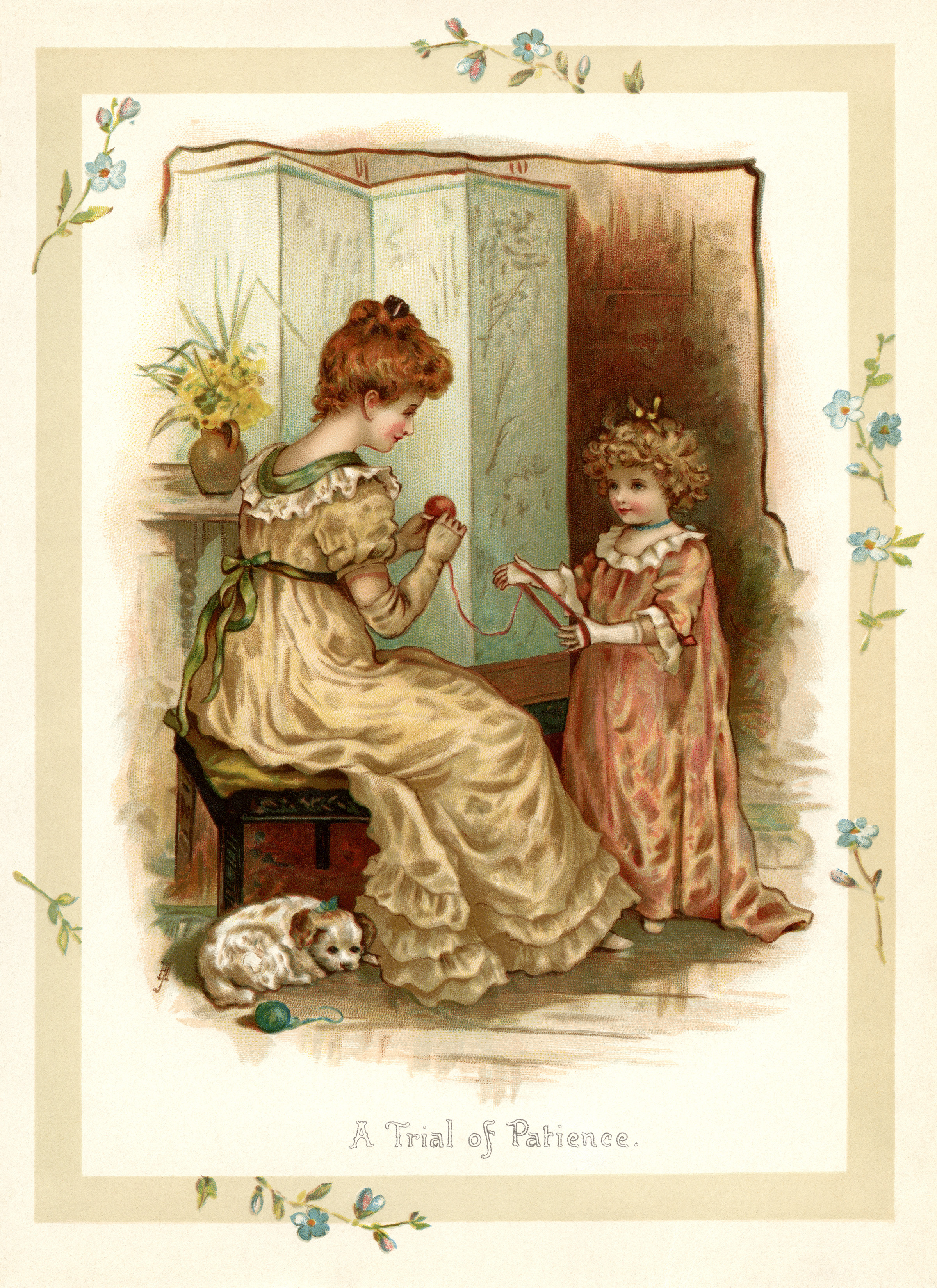 vintage storybook illustration, trial of patience, Victorian mother and child, sunbeams and me, vintage mom and daughter printable