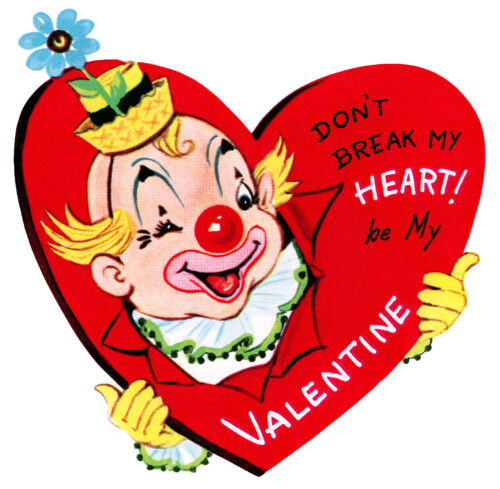clown valentine, vintage valentine clip art, retro valentine card, printable valentines, old fashioned childrens valentine