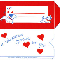vintage valentine clip art, retro valentine envelope, puppy kitten valentine, printable envelope, old fashioned foldable envelope