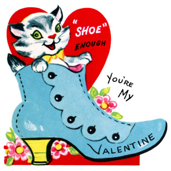 kitten in shoe valentine, vintage valentine clip art, retro valentine card, printable valentines, old fashioned childrens valentine