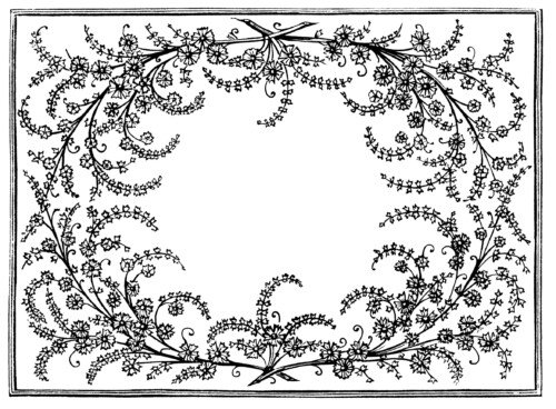 frame clip art, black and white graphics, vintage flowers leaves design, ornamental swirl frame, vintage floral illustration