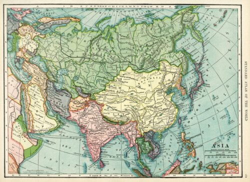 Asia map, vintage map download, antique map, C. S. Hammond, history geography Asia