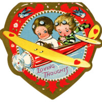 biplane valentine, vintage valentine clip art, airplane valentine card, retro valentine card, printable valentines, old fashioned kids valentine