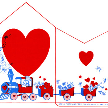 vintage valentine clip art, retro valentine envelope, train valentine illustration, printable envelope, red white blue envelope design
