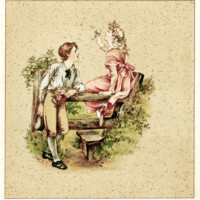 Victorian storybook illustration, M Ellen Edwards art, free vintage clipart, valentine love graphics, young love vintage picture