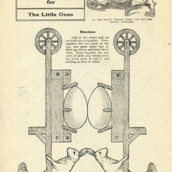 printable easter rabbit, easter bunny clip art, vintage magazine page, black and white graphics, rabbit pushing cart
