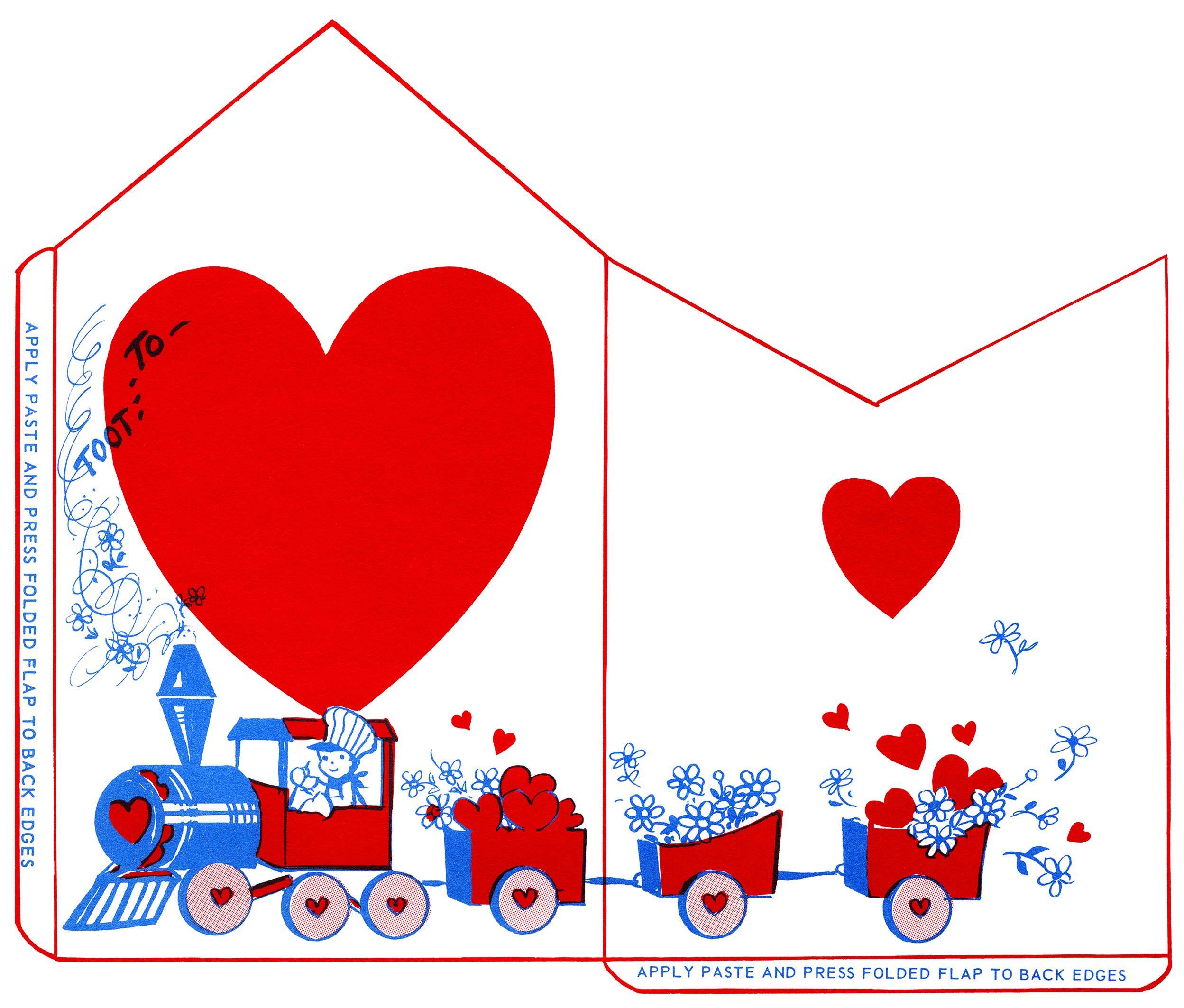 vintage valentine clip art, retro valentine envelope, train valentine illustration, printable envelope, red white blue envelope design