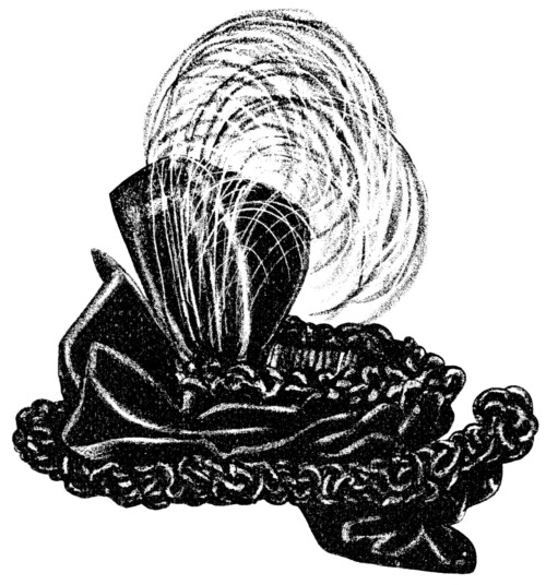 vintage hat clip art, black and white graphics, Victorian ladies hat, old fashioned hat illustration, Victorian millinery fashion