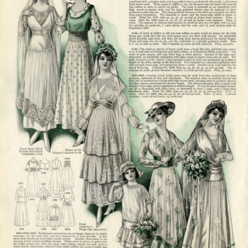 vintage wedding clip art, Edwardian bride illustration, antique bridesmaid dress, vintage flowergirl clipart, bridal fashion graphics 1915
