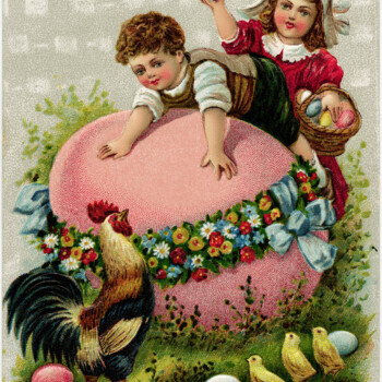 vintage easter postcard, easter clip art, old fashioned easter card, fantasy easter graphics, children eggs chicken printable