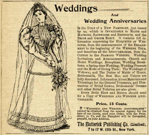 antique magazine ad, free black and white illustration, vintage bride clipart, vintage butterick advertisement, antique wedding graphics