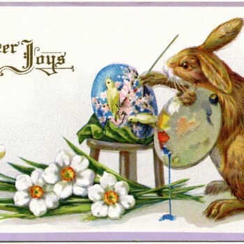 easter stecher postcard, easter bunny artist, fantasy easter clip art, vintage easter card, rabbit painting egg