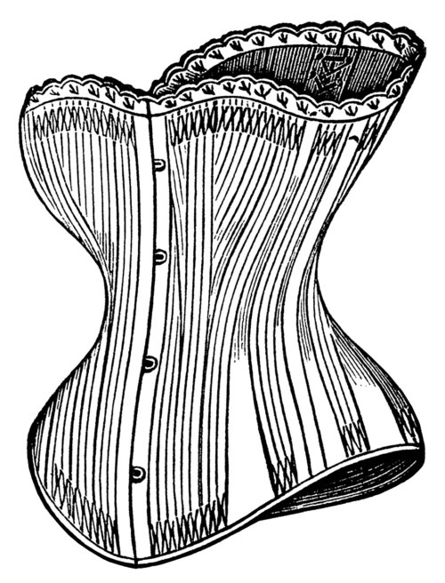 Victorian corset clip art, black and white graphics, steampunk graphics, Victorian undergarment fashion, vintage corset